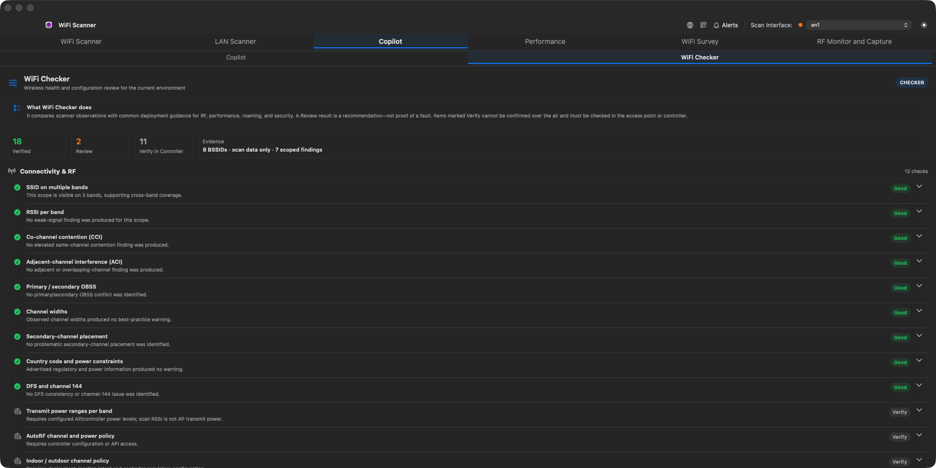 Copilot's WiFi Checker sub-page