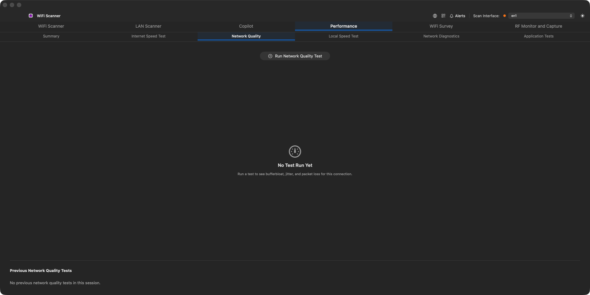 Performance tab Network Quality sub-tab