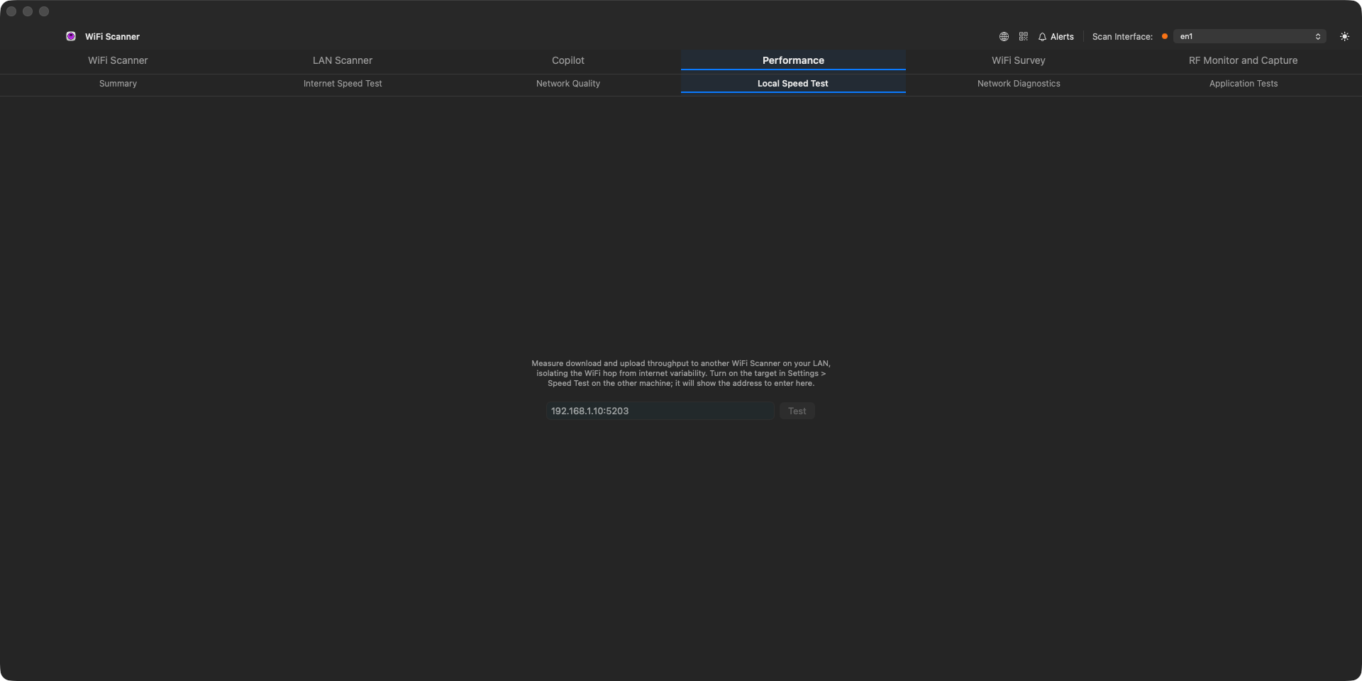 Performance tab Local Speed Test sub-tab