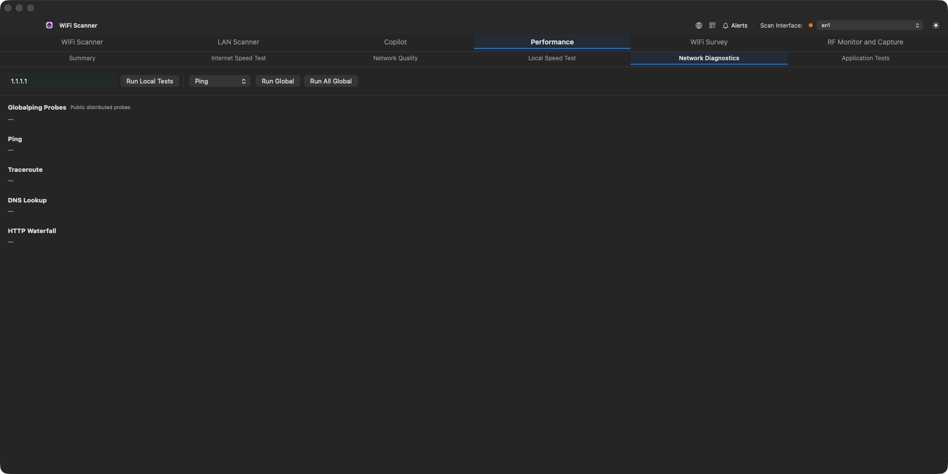 Performance tab Network Diagnostics sub-tab