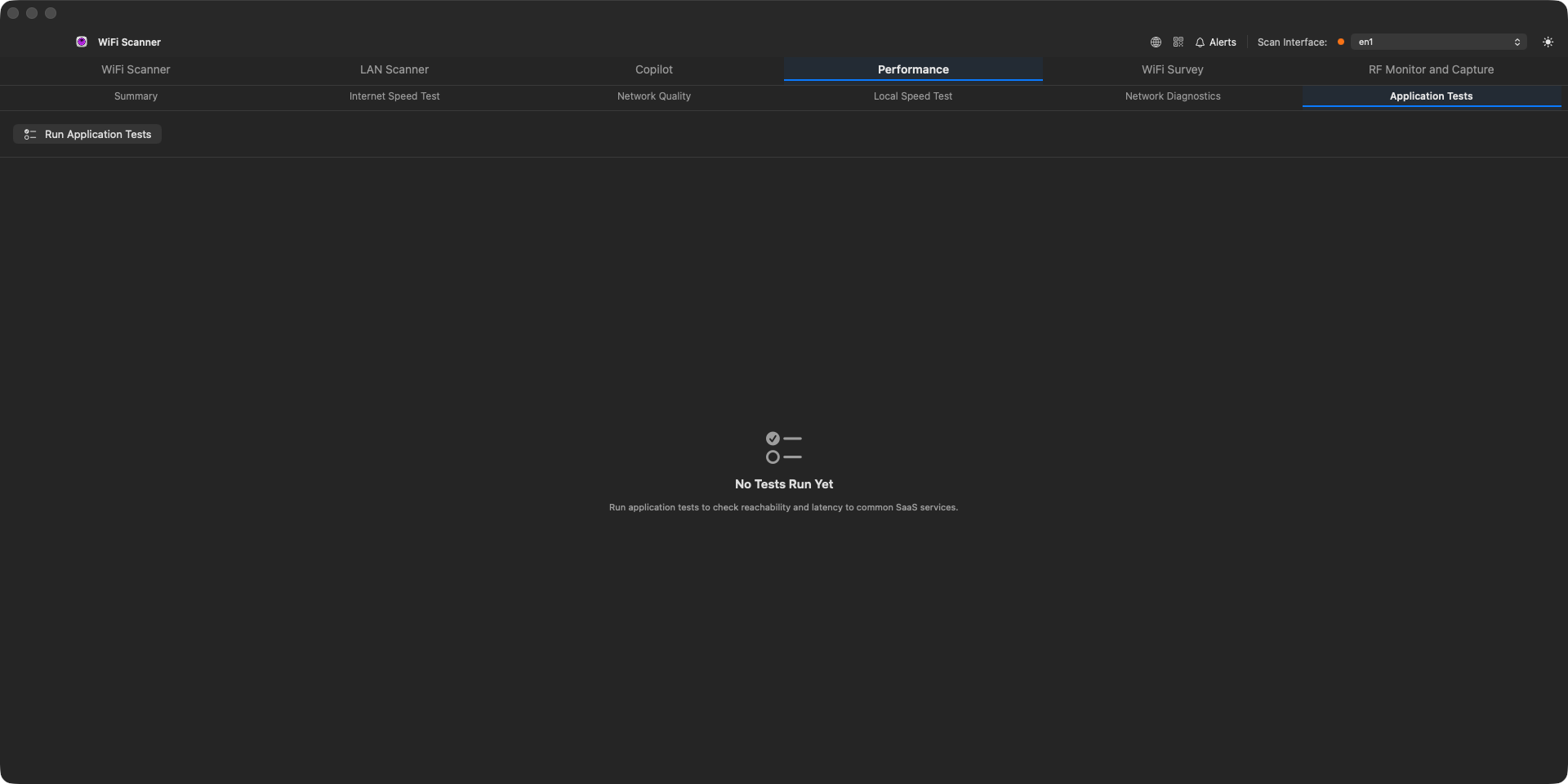 Performance tab Application Tests sub-tab