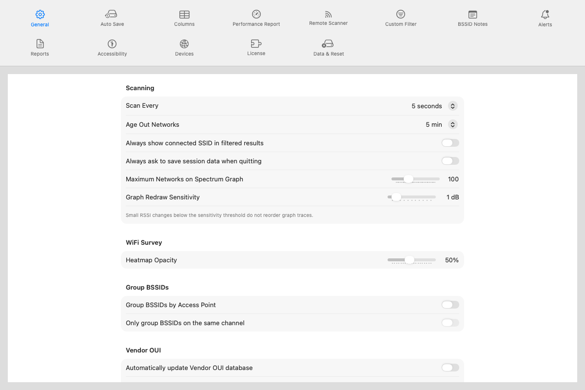 Settings General pane