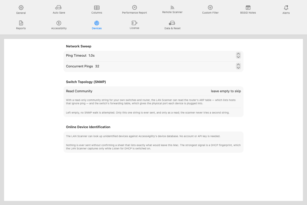 Settings Devices pane