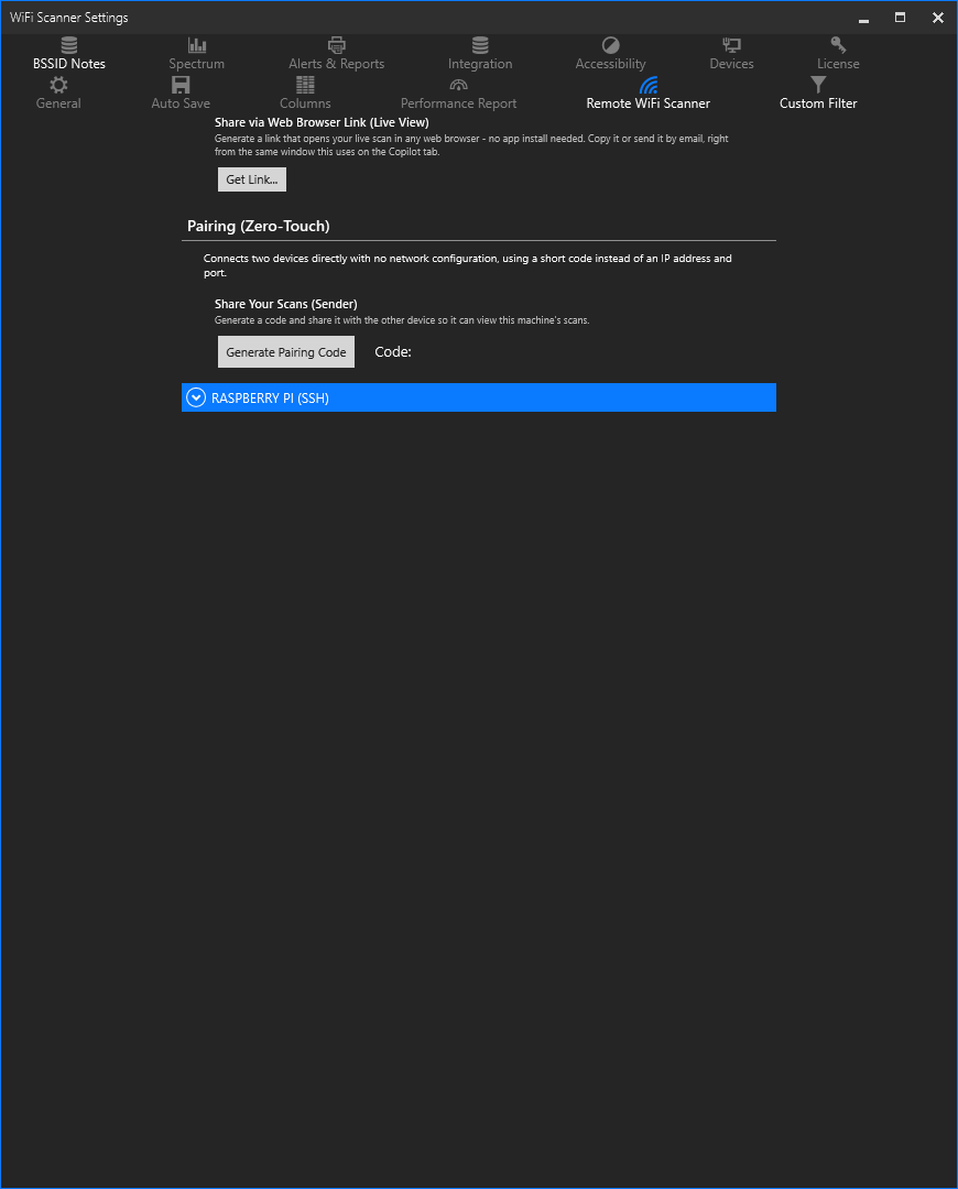 Remote WiFi Scanner preferences tab